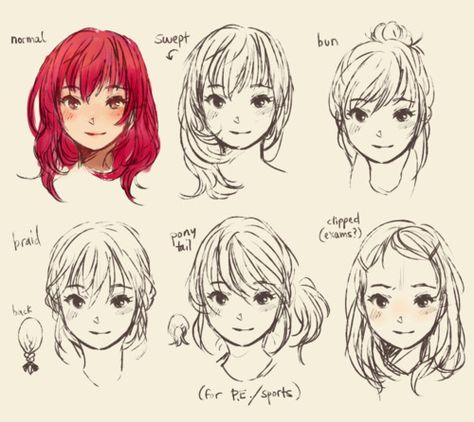 Hairstyles from the Front View. I have never been sure what a braided hairstyle from the front looks like. Now I do. Anime Hairstyles, Pelo Anime, Some Drawings, Manga Hair, Drawing Faces, 인물 드로잉, 캐릭터 드로잉, Poses References, Digital Painting Tutorials