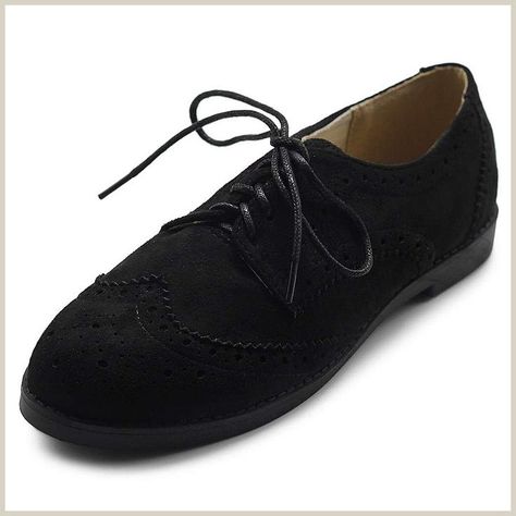 Ollio Women's Flat Shoe Wingtip Lace Up Faux Nubuck Oxford Formal Uniform, Suede Oxfords, Black Oxfords, Flat Shoe, Mary Jane Shoes Womens, Womens Ballet Flats, Formal Shoes, Military Fashion, Womens Oxfords