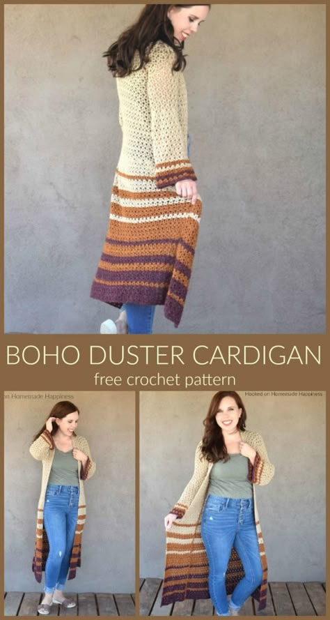 Boho Duster Cardigan Crochet Pattern - Hooked on Homemade Happiness Duster Pattern, Boho Duster, Cardigan Crochet Pattern, Crochet Cardigan Pattern Free, Gilet Crochet, Crochet Cardigan Sweater, Crochet Cardigans, Stylish Crochet, Cardigan Crochet