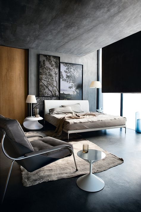 bedroom - concrete and steel accents Interior Minimalista, Black And White Decor, Interior Modern, Design Del Prodotto, Decoration Inspiration, Decor Minimalist, White Decor, Beautiful Bedrooms, Design Case