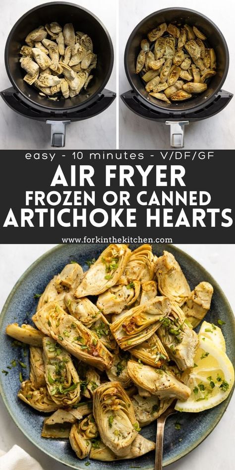 Artichokes Air Fryer, Airfryer Artichoke Hearts, Roasted Canned Artichokes, Artichoke Air Fryer Recipes, Crispy Artichoke Hearts Air Fryer, Artichoke Heart Recipes Canned Air Fryer, How To Cook Canned Artichoke Hearts, Artichoke In Air Fryer, Roasted Artichoke Hearts Canned