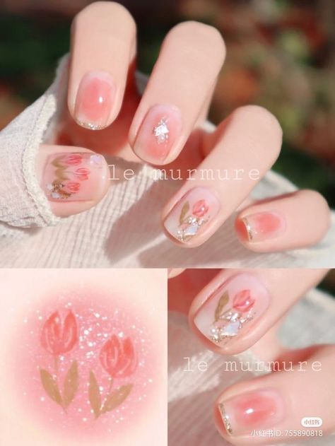 Nail Tulip, Tulip Nail Art, Tulip Nails, Unique Nail Art, Asian Nails, Hippie Nails, Cute Simple Nails, Beauty Nails Design, Cute Nail Art Designs