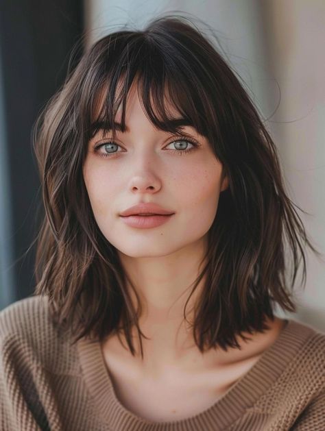 75 Chic Medium Length Hairstyles With Bangs: Trendy Cuts For All Ages 2024 68 Fringe With Shoulder Length Hair, French Fringe Bangs Round Face, Layered Lob With Bangs Fine Hair, Long Bob With Bangs Thick Hair, Above The Shoulder Haircut With Bangs, Bangs Shoulder Length Hairstyle, 2024 Bangs For Women, Bangs Heart Shaped Face, Bangs Hairstyles Medium