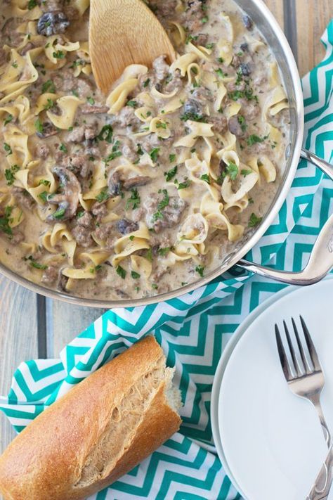 One Pot Hamburger Stroganoff Recipe on Yummly. @yummly #recipe Hamburger Helper Stroganoff, Hamburger Helper Beef Stroganoff, Hamburger Stroganoff Recipe, Ground Beef Breakfast, Hamburger Stroganoff, Portabella Mushrooms, Ground Beef Stroganoff, Chicken Tikka Masala Recipes, Dried Parsley