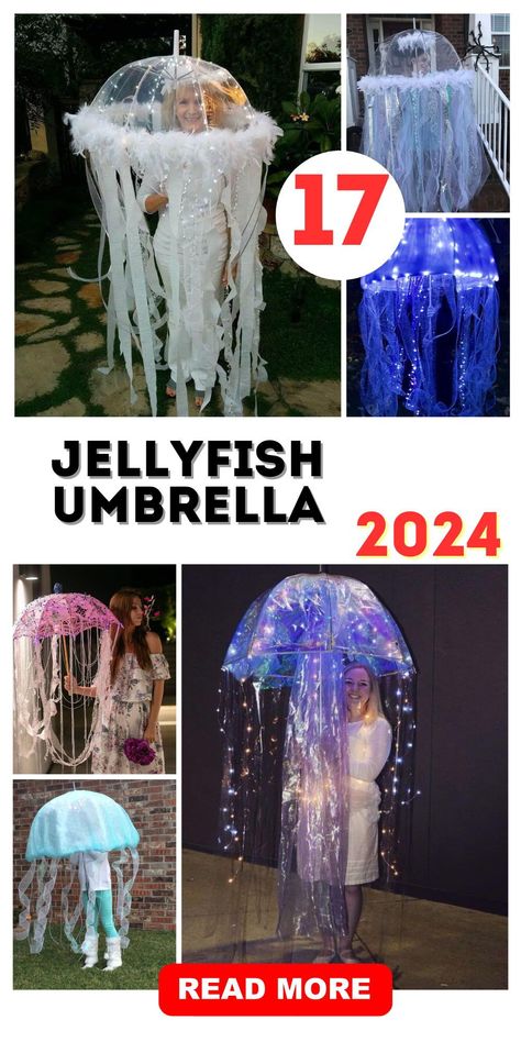 Celebrate the beauty of the ocean and the allure of DIY with a Jellyfish Umbrella Craft project that's perfect for all ages. This step-by-step guide will take you through the process of creating a jellyfish umbrella, from selecting the right materials to adding the final touches. It's an ideal activity for family craft nights, school projects, or anyone looking to add a bit of marine magic to their day. Dive into crafting and make something that's as fun to use as it was to create. Jelly Fish Umbrella Diy, Jellyfish Costume Diy Umbrellas, Jellyfish Umbrella Diy, Umbrella Spaceship, Umbrella Design Ideas Creative, Jellyfish Costume Umbrella, Jellyfish Umbrella, Draw A Jellyfish, Diy Jellyfish Decoration