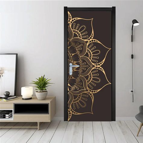 Painted Bedroom Doors, Glass Window Sticker, Buddhist Mandala, Front Door Design Wood, Home Door Design, Doors Interior Modern, Door Glass Design, Door Sticker, Door Gate Design