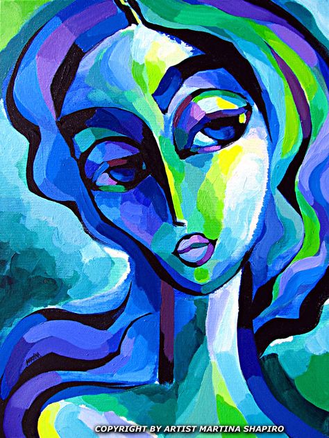 Expression In Blue And Green abstract original portrait painting fine art by artist Martina Shapiro. Abstract Portrait Painting, Soyut Sanat Tabloları, Contemporary Abstract Art, Green Abstract, Abstract Faces, Abstract Portrait, Abstract Photography, Modern Art Abstract, Face Art