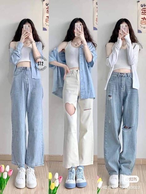 Cute Outfits Korean Casual, Fashion Jeans Outfit, Outfit Korean Style, Chica Cool, Cosplay Kawaii, Outfit Korean, Fashion Sketches Dresses, Korean Girl Fashion, Fashionista Clothes