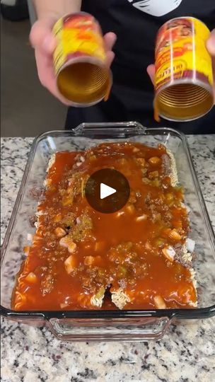 17K views · 129 reactions | Tex-Mex Ramen Fiesta Casserole 😋 | Tex-Mex Ramen Fiesta Casserole 😋 | By Brain Food | Are starting with six uncooked
ramen blocks and we're going to just put one pound of cooked
ground beef right on top then we're going to get half of a
diced white onion and spread that directly over the top and
we like spicy so we're going to go with this hot diced green
chilies just right on top of the onions this is going to be
so flavorful you guys now we're going to season all of that
with our taco seasoning we're just going to put a generous
amount over the top of everything and this is going to
help season that meat those onion and the noodles. Then we
have two cans of red enchilada sauce. We're just going to pour
that on top of everything. You want to make sure every i Tex Mex Ramen Fiesta Casserole, Fiesta Casserole, Top Ramen Recipes, Top Ramen, Recipes With Enchilada Sauce, Diced Green Chilies, Red Enchilada Sauce, Ramen Recipes, One Pound