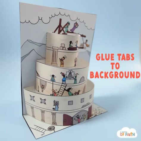 folder before gluing as it’s hard to fold once Tower Of Bable, Babel Tower, Sunday School Crafts For Kids, Craft Easy, Tower Of Babel, Christian Crafts, Christmas Pops, Bible Crafts For Kids, Sea Crafts