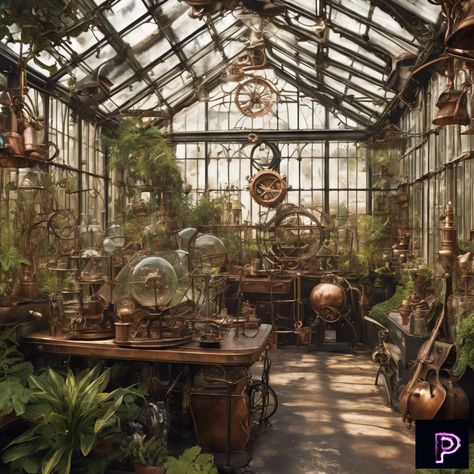 Enter a steampunk greenhouse where mechanical plants and traditional flora coexist, nurtured by steam-powered systems. 🌱��⚙️   What steampunk innovations will your art cultivate today?   #AI #Art #PicassoAIArt #Steampunk #Greenhouse #Innovation Green Steampunk Aesthetic, Naturepunk Aesthetic, Plant Steampunk, Overgrown Steampunk, Forest Steampunk, Steampunk Botanist, Steampunk Greenhouse, Nature Steampunk, Steampunk Farm