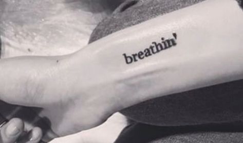 Ariana grande breathin tattoo Just Keep Breathing Tattoo Ariana, Breathin Tattoo Ariana Grande, Ariana Grande Tattoos Inspired Lyrics, Just Keep Breathing Tattoo, Breathin Tattoo, Grande Tattoo, Ariana Grande Tattoo, Ariana Grande Lyrics, Tattoos Inspo