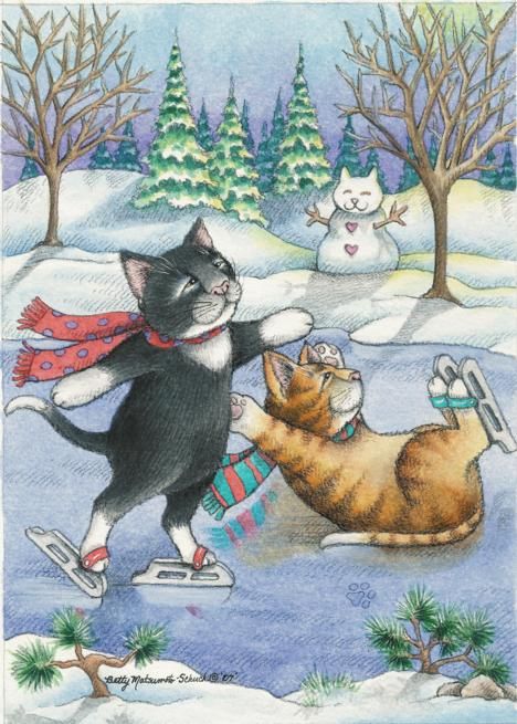 Happy Holidays Greetings, Christmas Ice Skates, Christmas Tree Lots, Image Cat, Christmas Float Ideas, Modern Card, Cat Cards, Cat Party, Cute Snowman