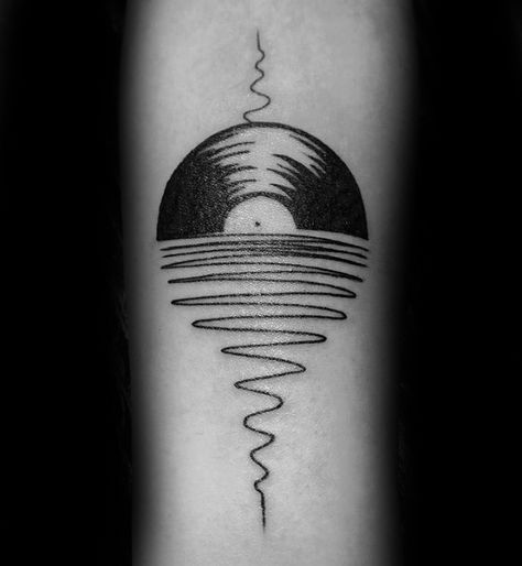 Guy With Vinyl Record Sound Wave Small Inner Forearm Tattoo Design Vinyl Record Tattoo, Surf Tattoos, Record Tattoo, Small Music Tattoos, Surf Tattoo, Wanderlust Tattoo, Tattoo Placements, Inner Forearm Tattoo, Wave Tattoo