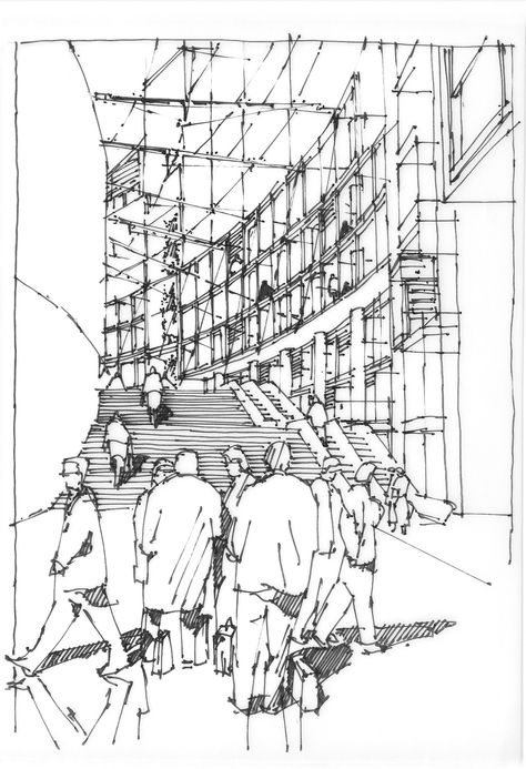 Interior street Hand Drawing Architecture, Perspective Architecture Drawing, Sketchbook Architecture, Croquis Architecture, Architecture Drawing Sketchbooks, Architecture Sketchbook, Interior Design Sketches, Architecture Design Sketch, Line Sketch