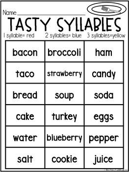 Syllable Worksheets by Stephany Dillon | Teachers Pay Teachers Syllables Worksheet, Children Worksheets, Color The Number, Segmenting Words, Syllables Activities, First Grade Words, Structured Literacy, Virtual Teaching, Reading Tutoring