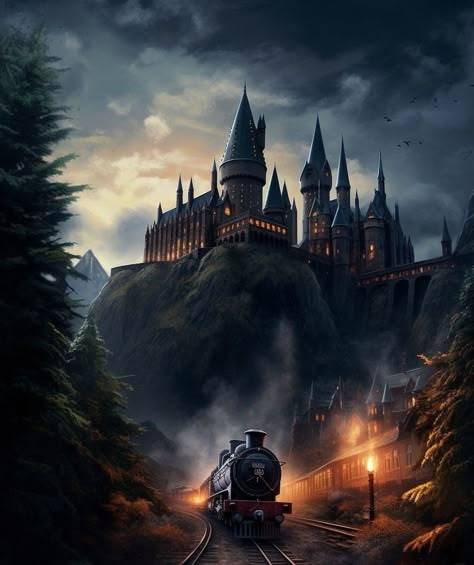 Poster Harry Potter, Harry Potter Train, Harry Potter Wallpaper Backgrounds, Harry Potter Castle, School Of Magic, Harry Potter Painting, Harry Potter Bedroom, Harry Potter Background, Harry Potter Poster