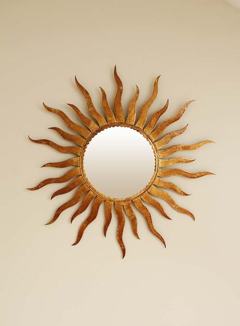 Sun Mirrors, Sun Decor, Gold Sunburst Mirror, Small Room Makeover, Sun Mirror, Hall Mirrors, Carved Wood Wall Art, Hippie Homes, Art Decor Diy