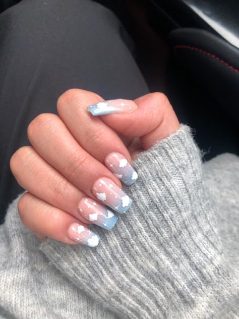 #nails #aesthetic #naildesign #fyp #clouds Blue Cloud Nails, Cloud Nail Designs, Cloud Nails, Nails 2022, Nails Aesthetic, Short Square Nails, Nails For Kids, Clouds Design, Blue Clouds