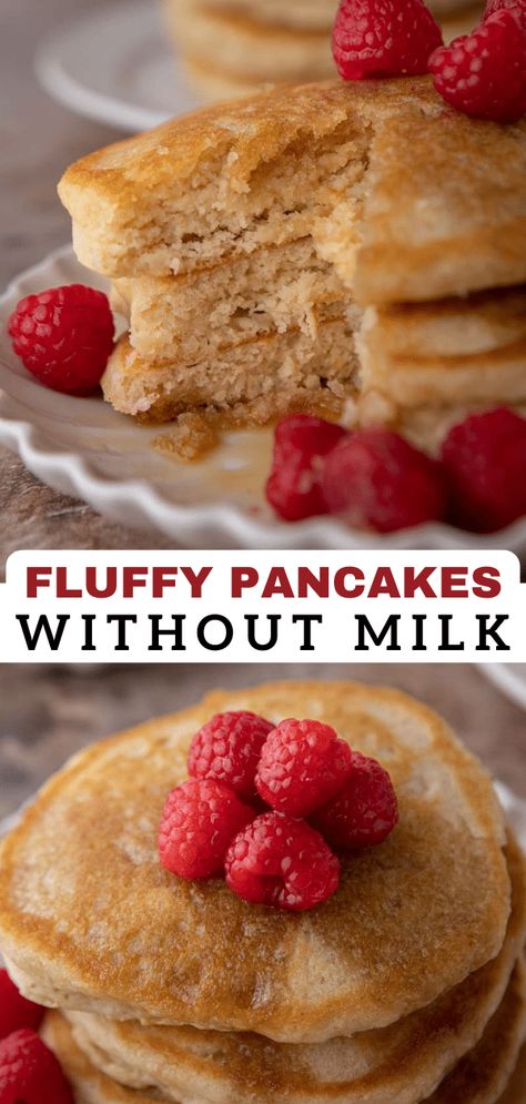 No Milk Pancake Recipe, Home Made Pancakes Recipe Easy No Milk, Pancake Mix No Milk, Pancakes From Scratch No Milk, No Milk Breakfast Recipes, Pancake Recipe For 1 Person, Homemade Pancakes Without Milk, No Milk Pancakes, Easy Pancake Recipe No Milk