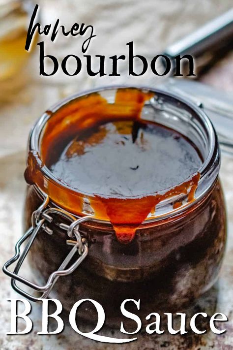 Sweet, smoky and tangy, with the added kick of bourbon cooked right in, this bourbon and honey BBQ sauce will be your new favorite condiment (includes a non-alcohol version). Homemade Honey Bbq Sauce, Bourbon Bbq Sauce Recipe, Cooking With Bourbon, Bourbon Honey, Homemade Bourbon, Bourbon Bbq Sauce, Honey Bourbon, Bourbon Sauce, Honey Barbecue