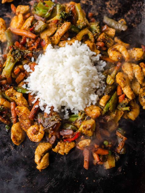 Chicken and Shrimp Stir Fry - From Michigan To The Table Chicken Stir Fry On Blackstone Griddle, Chicken And Shrimp Stir Fry, Blackstone Griddle Recipes, Best Griddle, Shrimp And Chicken, Griddle Cooking Recipes, Stir Fry Shrimp Recipes, Outdoor Griddle, Stir Fry Sauce Recipe