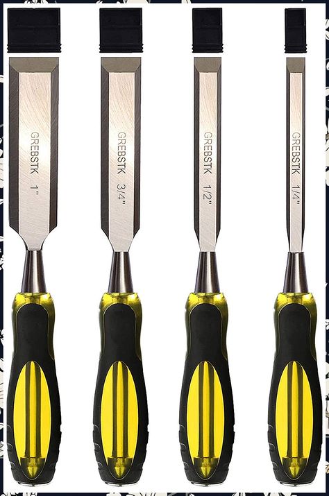 GREBSTK 4 Piece Professional Wood Chisel Tool Sets Sturdy Chrome Vanadium Steel Chisel Woodworking Tools, 1/4 inch,1/2 inch,3/4 inch,1 inch Wood Chisel Set, Luxury Kitchen Decor, Woodworking Chisels, Woodworking Jobs, Perfume Locket, Wood Chisel, Box Joints, Chisel Set, Stainless Steel Bangles