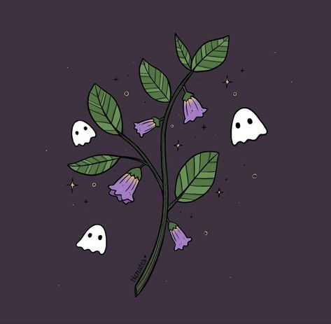 Spooky Spring Aesthetic, Halloween Flower Drawing, Spooky Season Art, Witchy Acrylic Painting, Widget Halloween, Spooky Paintings, Ghost Flowers, Ghost Flower, Plant Cartoon