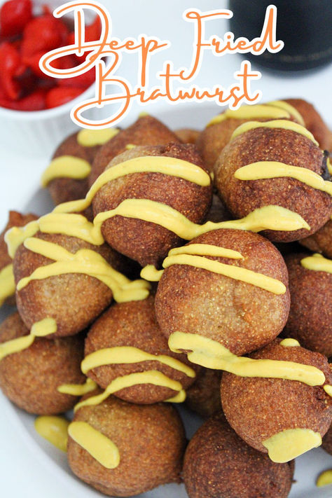 Deep Fried Bratwurst Sausages Bratwurst Bites Recipes, Stuffed Bratwurst, Air Fry Bratwurst, Bratwurst Appetizer Bites, Braut Recipes Bratwurst Beer, Brat Sausage, Bratwurst Sausage, Bratwurst Recipes, Sausage Balls