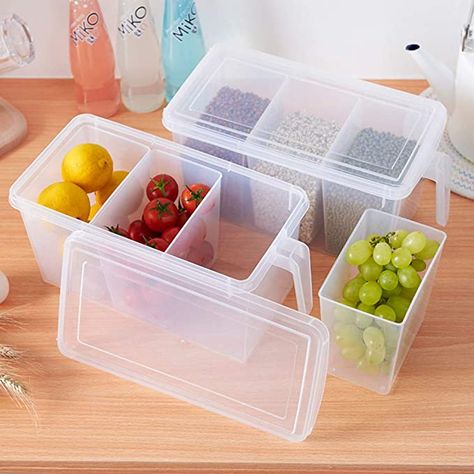 Amazon.com: MineSign Plastic Storage Containers Square Handle Food Storage Organizer Boxes with Lids for Refrigerator Fridge Cabinet Desk (Set of 2 Organizers with Lid and 6 Removable Bins) Plastic Storage Containers, Cabinet Desk, Large Storage Bins, Fridge Shelves, Food Storage Organization, Fridge Organisers, Fridge Storage, Refrigerator Organization, Storage Bins With Lids