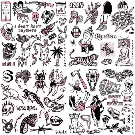 Sassy Tattoo Ideas, Traditional Black Tattoo Flash, Ink Practice, Affection Quotes, Easy Tattoos, Tattoo Sheets, Patchwork Tattoos, Traditional Black Tattoo, Vintage Tattoo Art