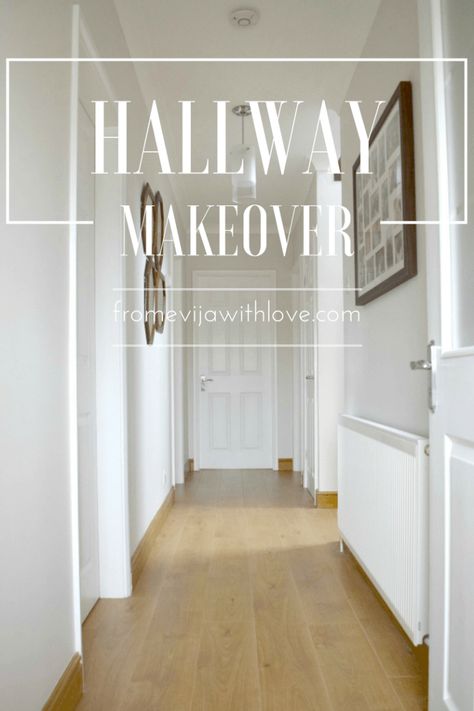 DIY - hallway makeover, light oak flooring, painted walls. full reveal on wooden flooring, woodstain, gallery wall.  Dream Home- Hallway Makeover - From Evija with Love Light Oak Floors, Hallway Makeover, Diy Gallery Wall, Oak Laminate Flooring, Old Mirrors, Dado Rail, Cream Walls, Ornate Mirror, Small Hallways