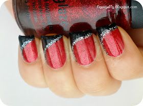 Red Black Nails, Red And Silver Nails, Football Nails, Red Nail Designs, Black Nail Designs, Shellac Nails, Black Nail, Homecoming Nails, Silver Nails