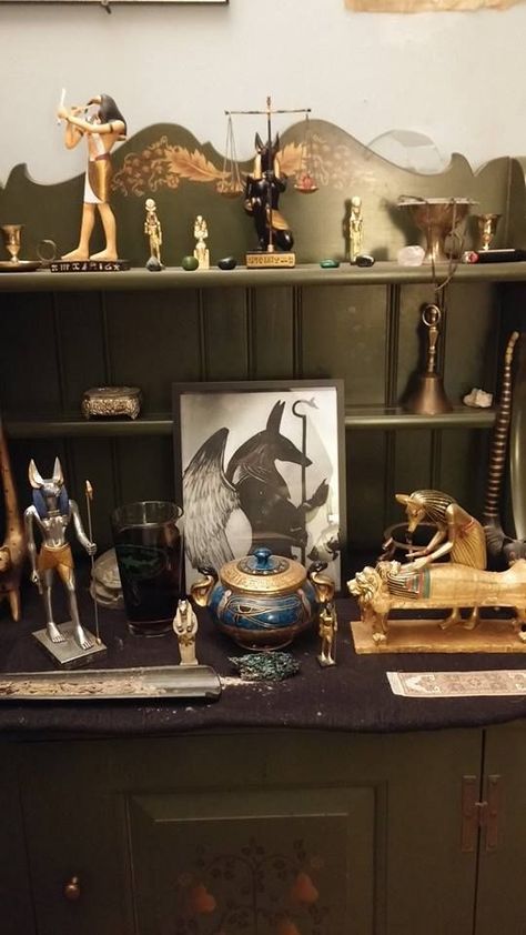 My Anubis altar Anubis Altar Ideas, Kemetic Altar, Anubis Altar, Lord Anubis, Alter Ideas Spiritual, Deity Altar, Sacred Space Altar, Witches Cottage, Ancient Egyptian Deities