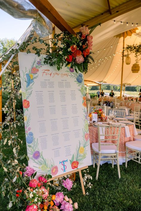 Charlestown Wedding - Nicole Simeral Wedding & Events Vibrant Colorful Wedding, Wedding Venues Spring, Colorful Wedding Seating Chart, Spring Wedding Ideas Colors, Summer Wedding Theme Colors, Bright Wedding Theme, Spring Wedding Aesthetic, Colorful Wedding Decor, Colorful Wedding Decorations