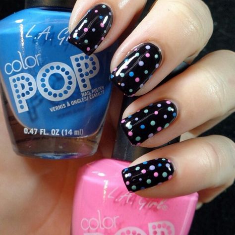 Fun Black Nail Designs, Black Nail Design, Quick Nail Art, Makeup Nails Designs, Hippie Nails, Trendy Nail Art Designs, Ombre Acrylic Nails, Cute Nail Art Designs, Polka Dot Nails