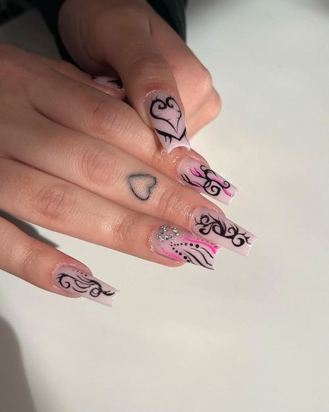 37+ Hot Pink And Black Nail Designs That Will Turn Heads Pink And Black Nail Designs, Black Nail Design, Monochromatic Nails, Black Marble Nails, Black Nails With Glitter, Black Stiletto Nails, Black Coffin Nails, Black French Tips, Hot Pink Leopard