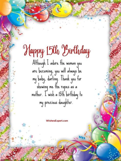 15th Birthday Wishes And Messages Happy 15th Birthday Daughter, Birthday Daughter From Mom, Qoutes For Girls, 25th Birthday Quotes, Niece Birthday Wishes, Happy 15th Birthday, Wishes For Daughter, Bday Wishes, Birthday Daughter