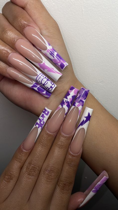 2ky Nails, Bathing Ape Nails, Brown Chicana Nails, Bape Inspired Nails, Bapesta Nails Designs, Red Bape Nails, Pink Bape Nails, Bape Star Nails, Bape Nails Acrylic