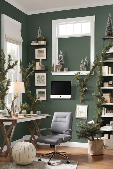 home office design, home office decor, office interior design, office paint colors Green Office Ideas, Pigeon Color, Farrow And Ball Pigeon, Home Office Paint, Green Home Office, Green Home Offices, Paint Guide, Office Paint Colors, Office Paint