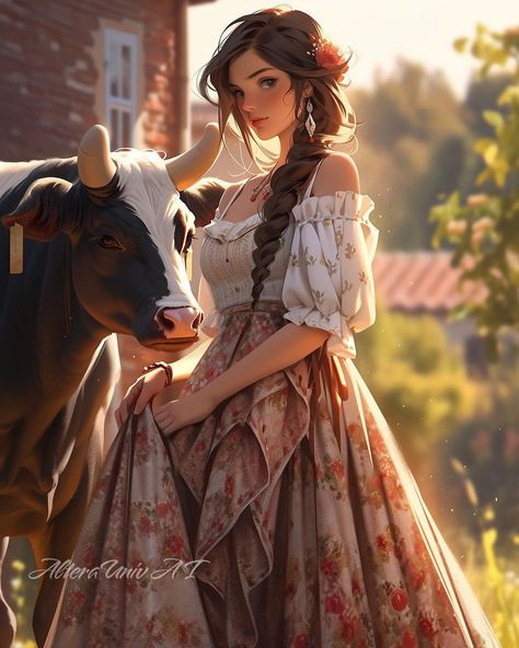 Fantasy Princess Dress Aesthetic, Warrior Princess Art, Warrior Princess Outfit, Princess Dress Aesthetic, Medieval Girl, Female Character Design Brunette, Farmer Girl, Village Girl, Fantasy Princess