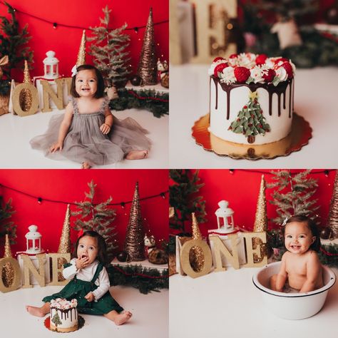 December Cake Smash, Christmas Cake Smash Boy, Christmas Smash Cake 1st Birthdays, Christmas Smash Cake, Christmas Cake Smash, Christmas Baby Birthday, Cake Smash Cake, Christmas Themed Cake, Twin Birthday Parties