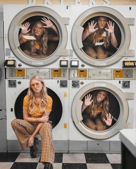 Laundry Mat Photoshoot Black Women, Washing Machine Photoshoot, Laundry Room Photoshoot, Laundry Mat Photoshoot, Laundry Photoshoot, Laundromat Photoshoot, Punk Photoshoot, Laundry Shoot, Portrait Photography Lighting