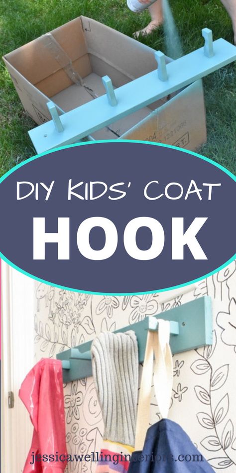 I’ve been wanting some hooks in the girl's bedroom to hang their robes up. And while we’re planning the kids’ room organization, they could use some coat hooks too. Coat Rack Diy Wall, Ikea Hooks, Diy Coat Hooks, Diy Wall Hooks, Kids Coat Hooks, Upholstered Window Seat, Kids Coat Rack, Modern Coat Hooks, Kids Clothes Organization