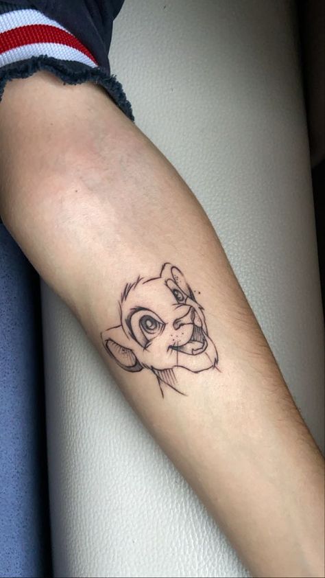 Lion King Tattoo. Small Simba Tattoo, Simba Tattoo Design, Simba Tattoo Lion King, Cartoon Tattoos Disney, Lion King Tattoo Ideas, The Lion King Tattoo, Tattoo Lion King, Tiny Disney Tattoo, Simba Tattoo