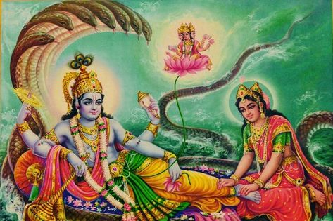 Lord Vishnu and his wife, goddess Lakshmi Vishnu Mantra, Vishnu Lakshmi, Vishnu Ji, Laxmi Narayan, Shri Hari, Radhe Krishna Wallpapers, Chai Recipe, Sai Baba Wallpapers, Durga Images