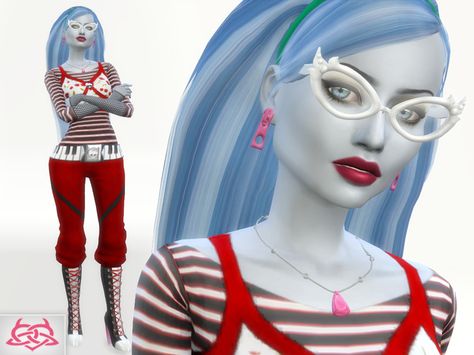 Monster High - Ghoulia yelps Set - hairstyle,earrings,boots,necklaces, Glasses, outfit Found in TSR Category 'Sims 4 Downloads' Sims 4 Monster, Monster High Ghoulia, Los Sims 4 Mods, Ghoulia Yelps, Glasses Outfit, Monster High Clothes, Sims 4 Anime, Sims 4 Cc Skin, Sims 4 Characters