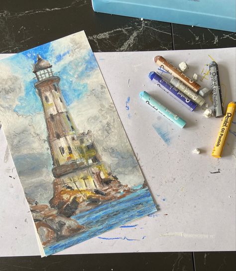 Lighthouse Drawing, Sky Lanterns, Oil Pastels, Oil Pastel, Lighthouse, Sailing, Hobbies, Art Inspiration, Pastel