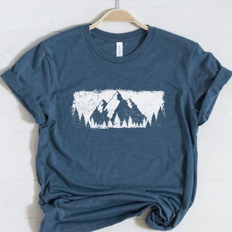 Camping Swag, Mountain Graphic Tee, Upcycle Clothing, Mountain Graphic, Mountain Tshirt, Nature Shirts, Shirts Ideas, Shirt Print Design, Vinyl Shirts