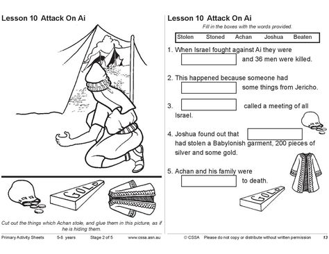 Achan's Sin, Homework Sheet, Bible Worksheets, Tell Me Now, Positive Stories, Bible Story Crafts, Primary Lessons, Sunday School Teacher, Sunday School Activities